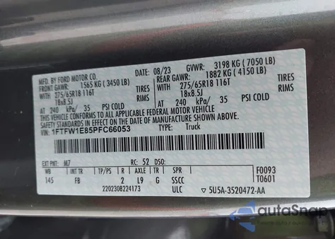 2023 Ford F-150 Xlt z USA, uszkodzony, nr VIN 1FTFW1E85PFC66053